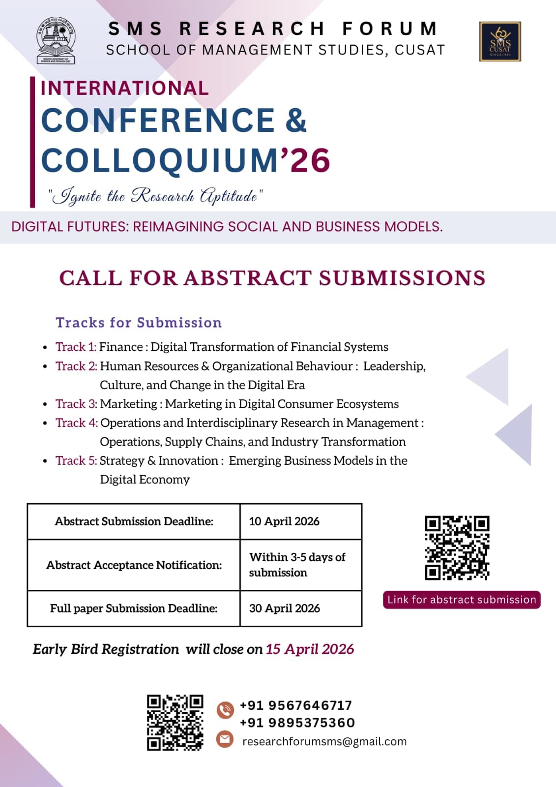 Call for abstract submissions flyer for Conference and Colloquium 2026